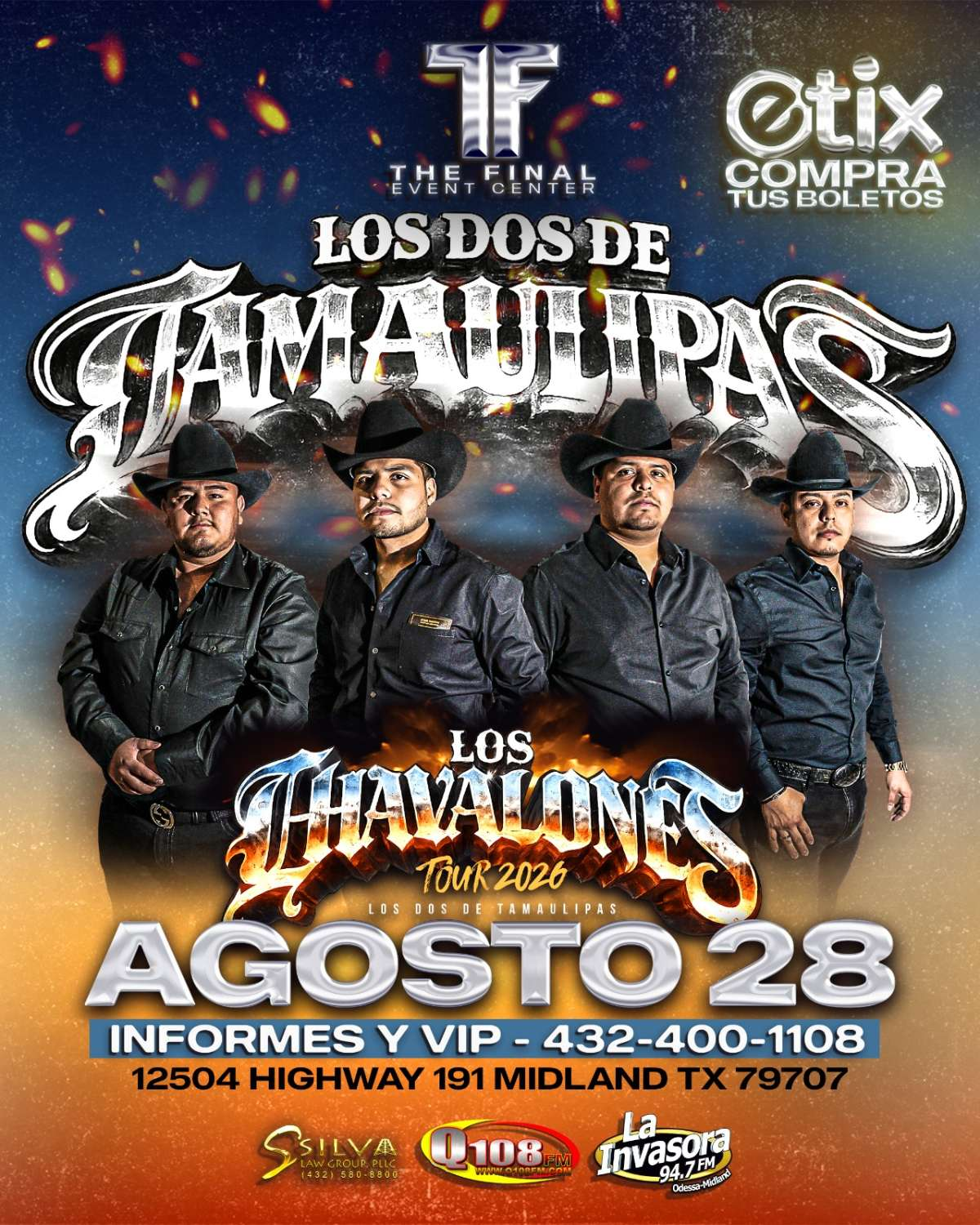 Los Dos de Tamaulipas — Tour Chavalones 2026 — official event flyer